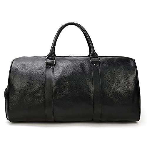 Large Leather Travel Duffel Bag – Black