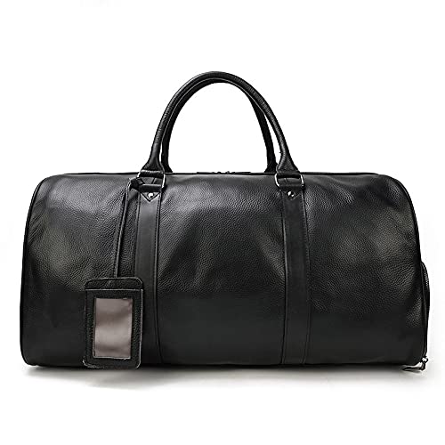 Large Leather Travel Duffel Bag – Black