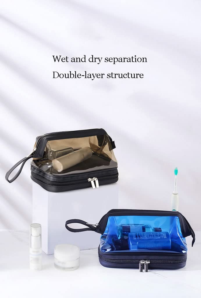 Double-Layer Clear Travel Toiletry Bag – Black