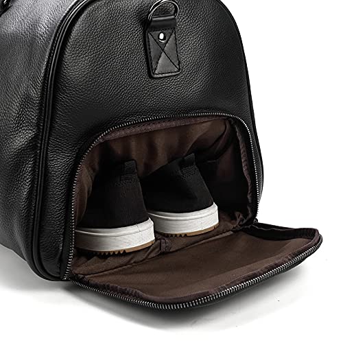 Large Leather Travel Duffel Bag – Black