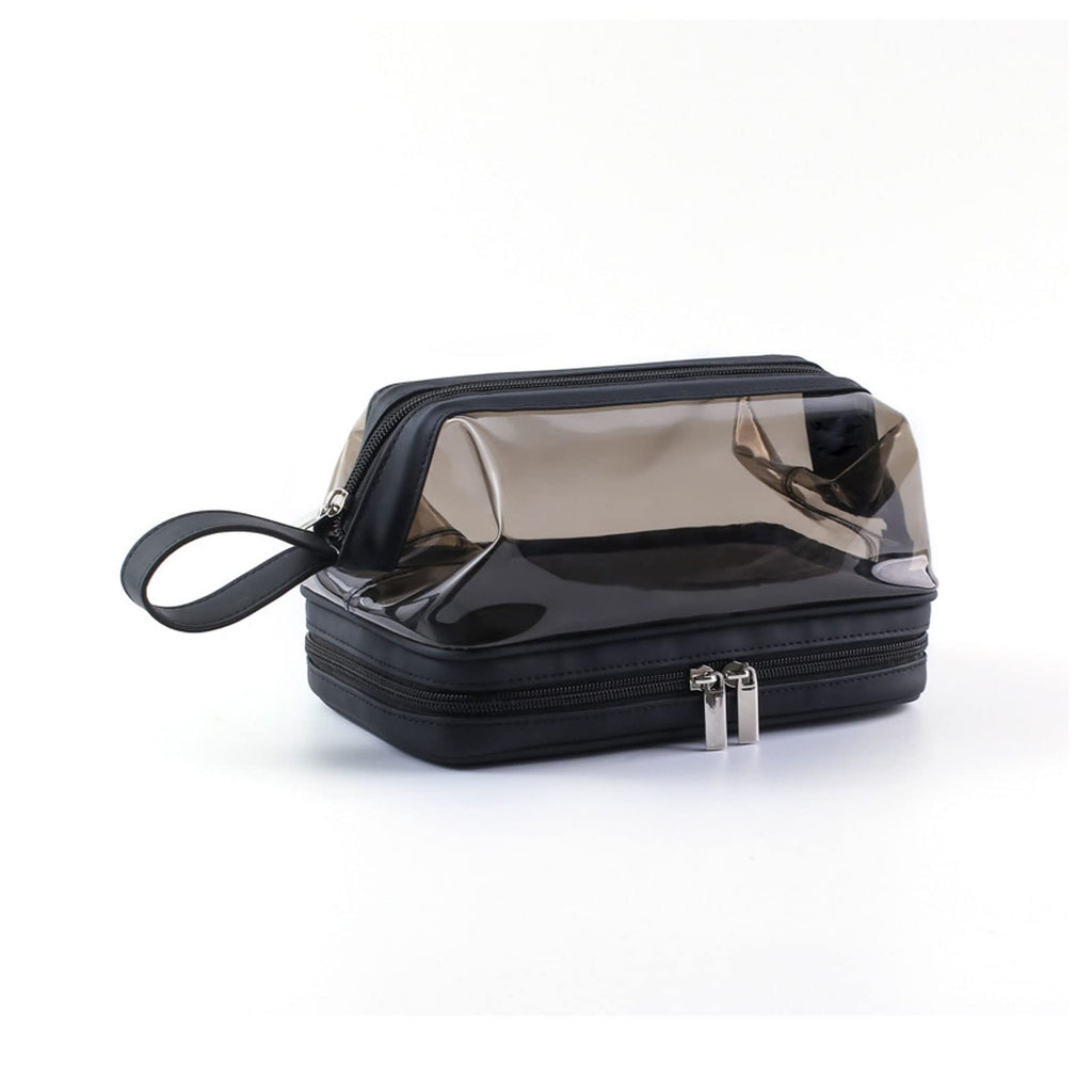 Double-Layer Clear Travel Toiletry Bag – Black