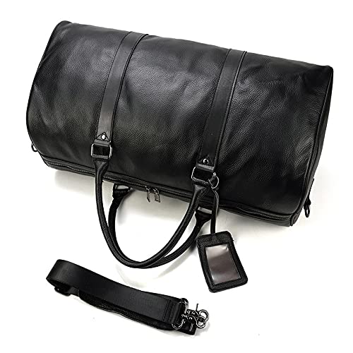 Large Leather Travel Duffel Bag – Black