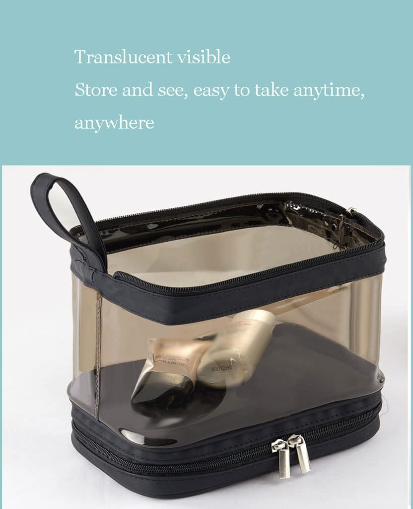 Double-Layer Clear Travel Toiletry Bag – Black