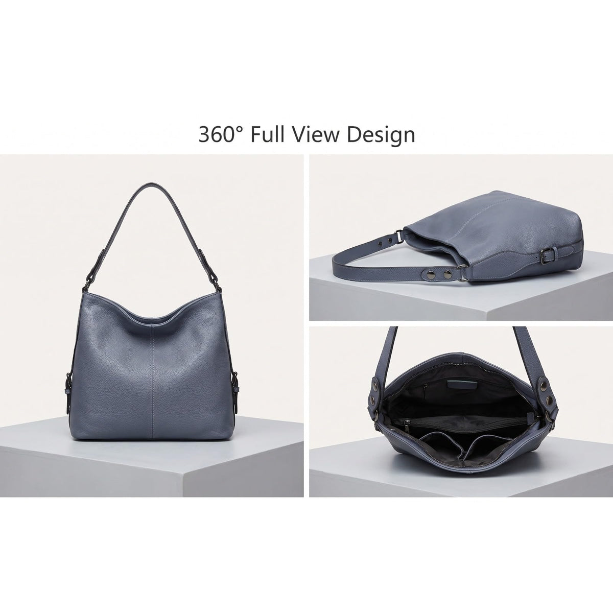 Women's Full-Grain Leather Tassel Hobo Bag