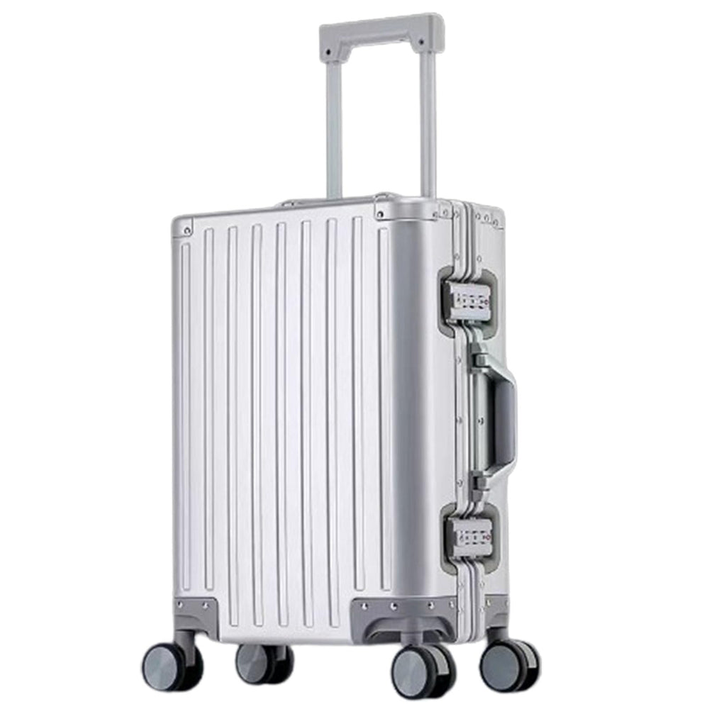 28-Inch Aluminum-Magnesium Alloy Suitcase with Spinner Wheels – Metallic Silver