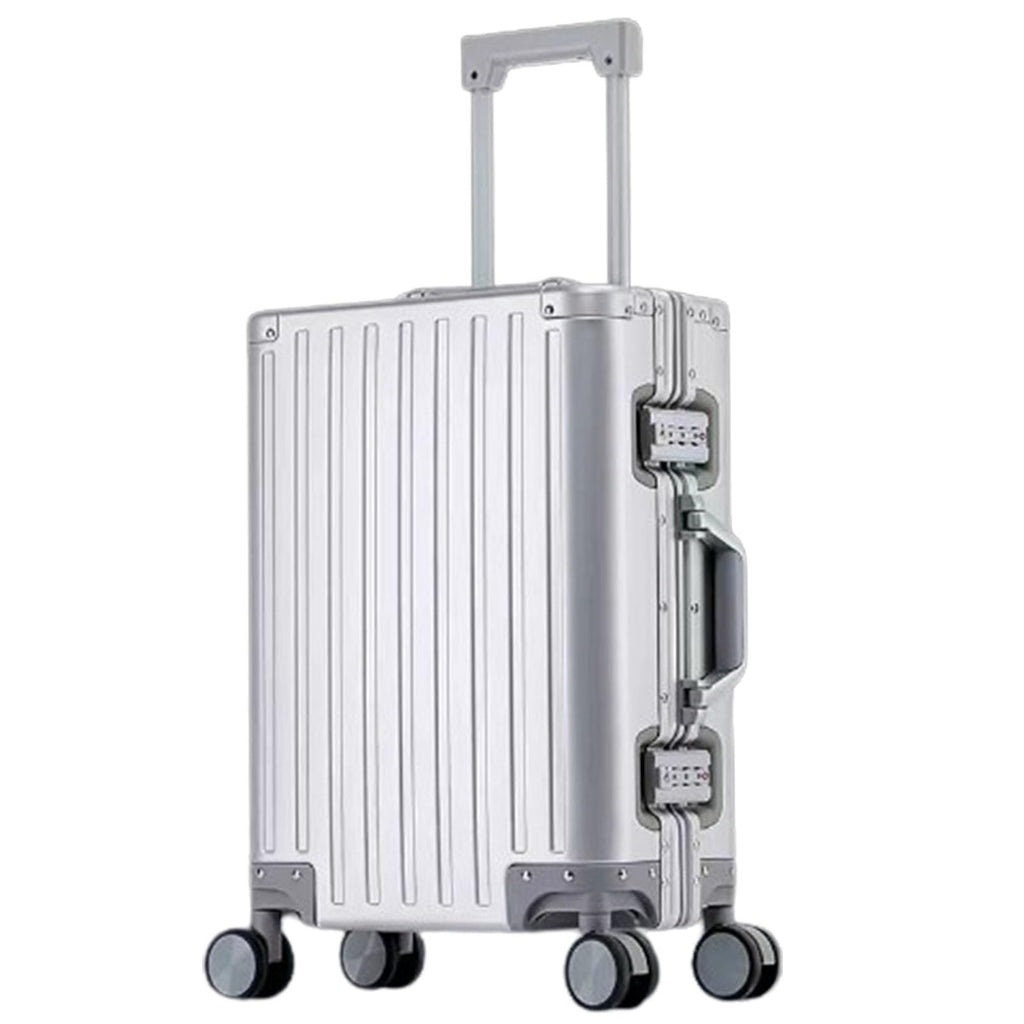 28-Inch Aluminum-Magnesium Alloy Suitcase with Spinner Wheels – Metallic Silver