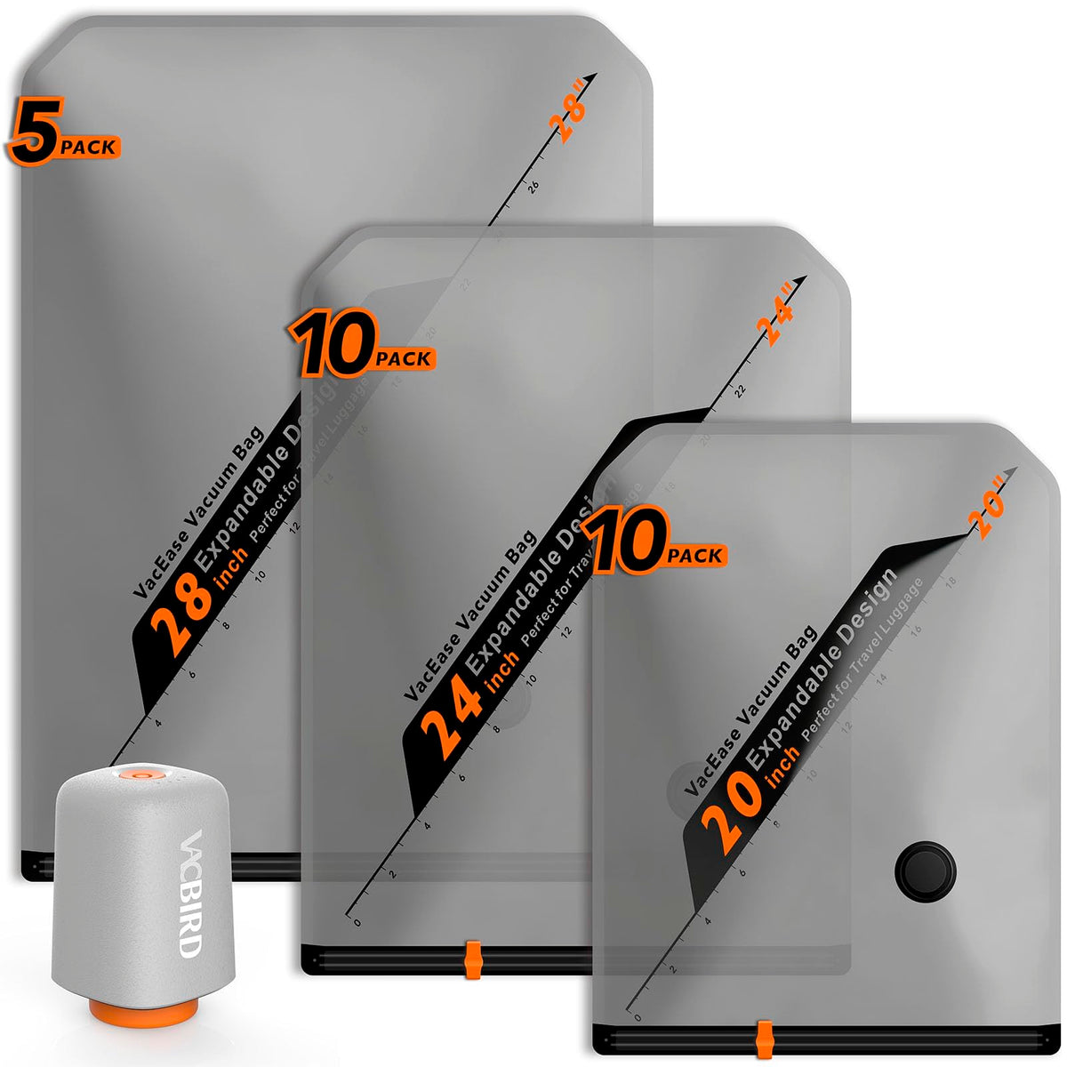 Vacbird Rechargeable Wireless Pump Travel Storage Bags Set