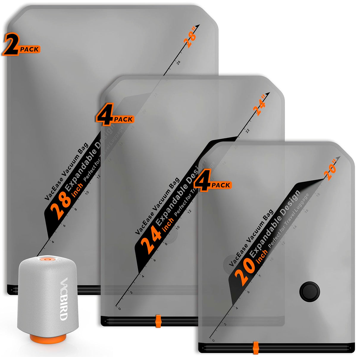 Vacbird Rechargeable Wireless Pump Travel Storage Bags Set