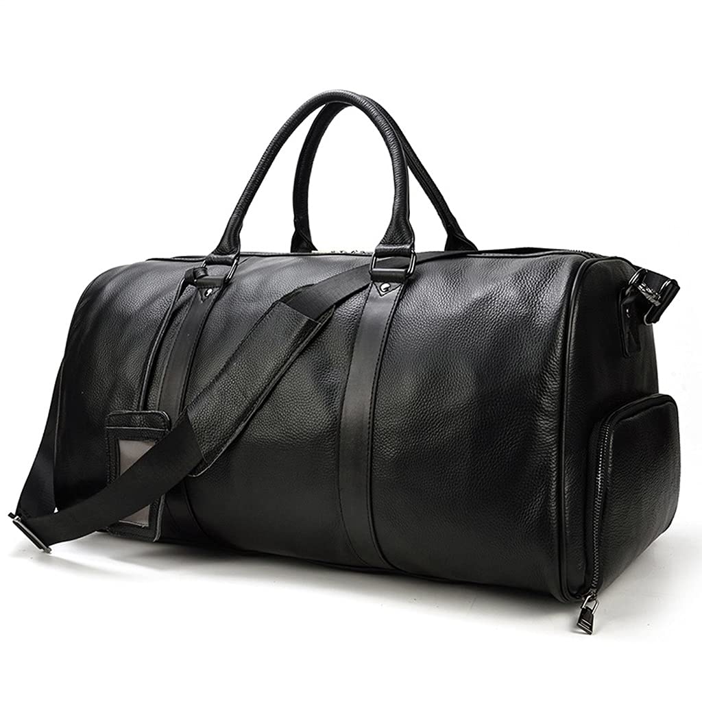 Large Leather Travel Duffel Bag – Black