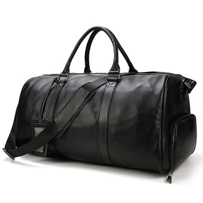 Large Leather Travel Duffel Bag – Black