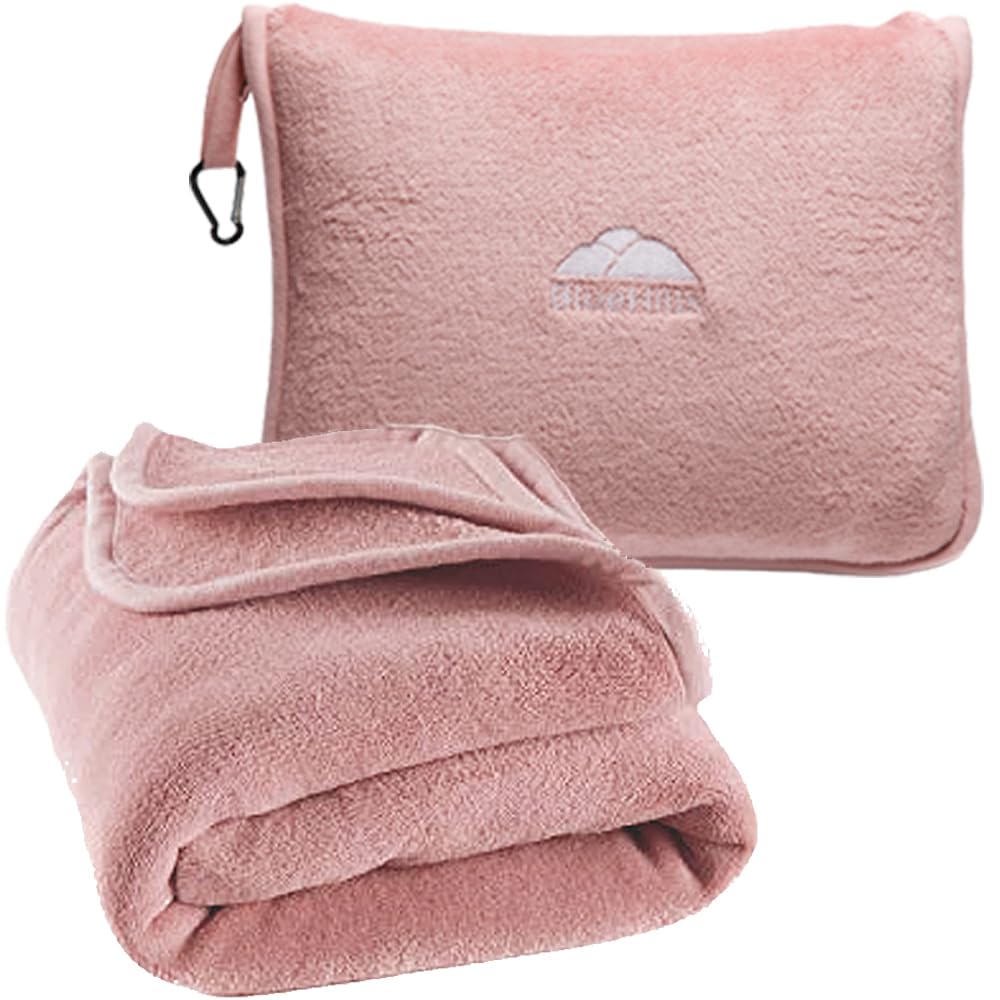 2 Pack Travel Blanket Pillows with Carry Bags & Backpack Clips