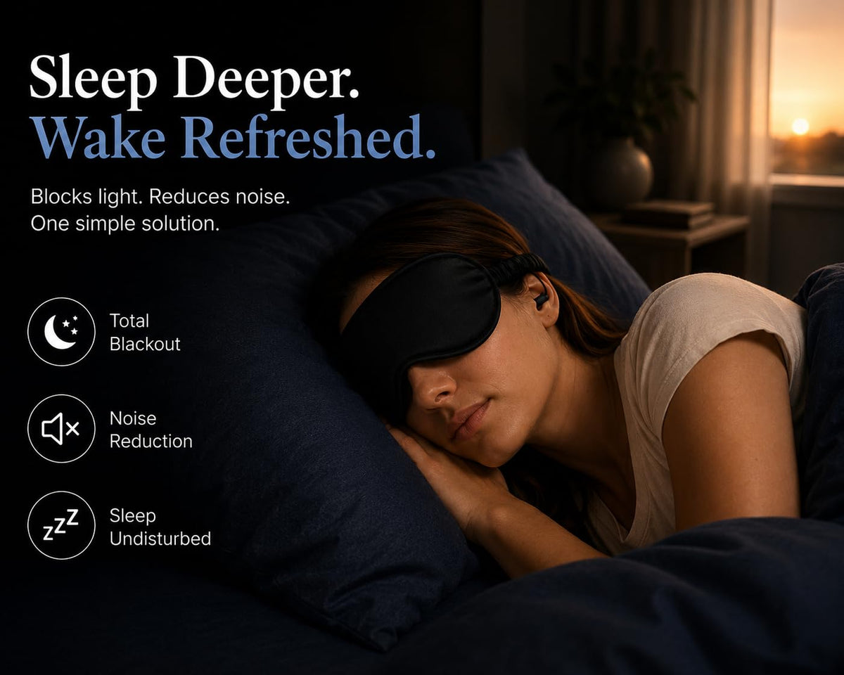 Light Blocking Sleep Mask with Ear Plugs for Travel & Side Sleepers
