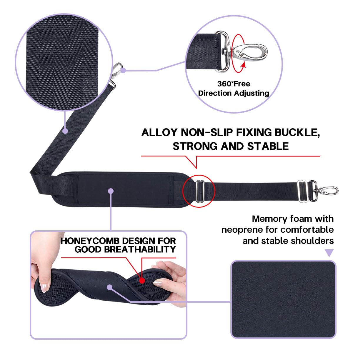 UOZL 60 Inch Shoulder Strap for Bag with Removable Ultra-Thick Pad