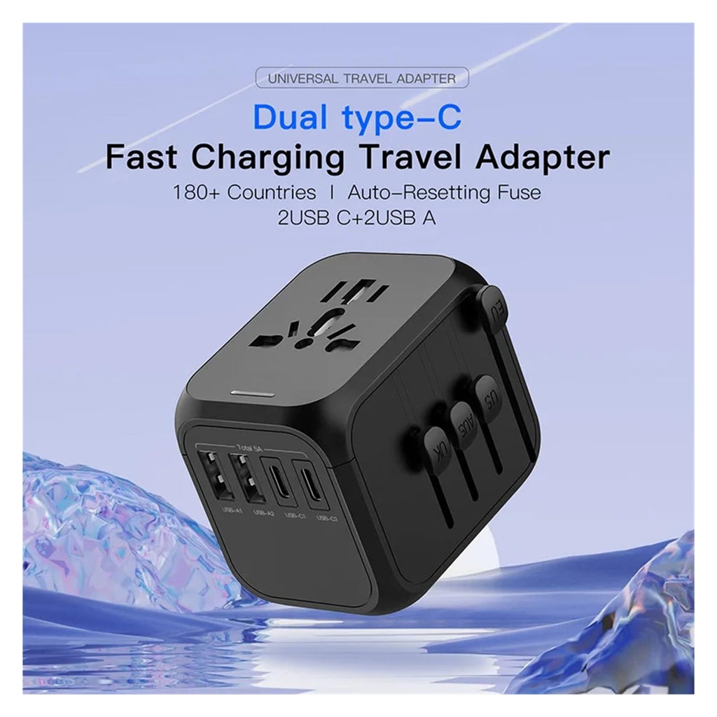 Universal Travel Adapter with 2 USB & 2 USB-C Ports