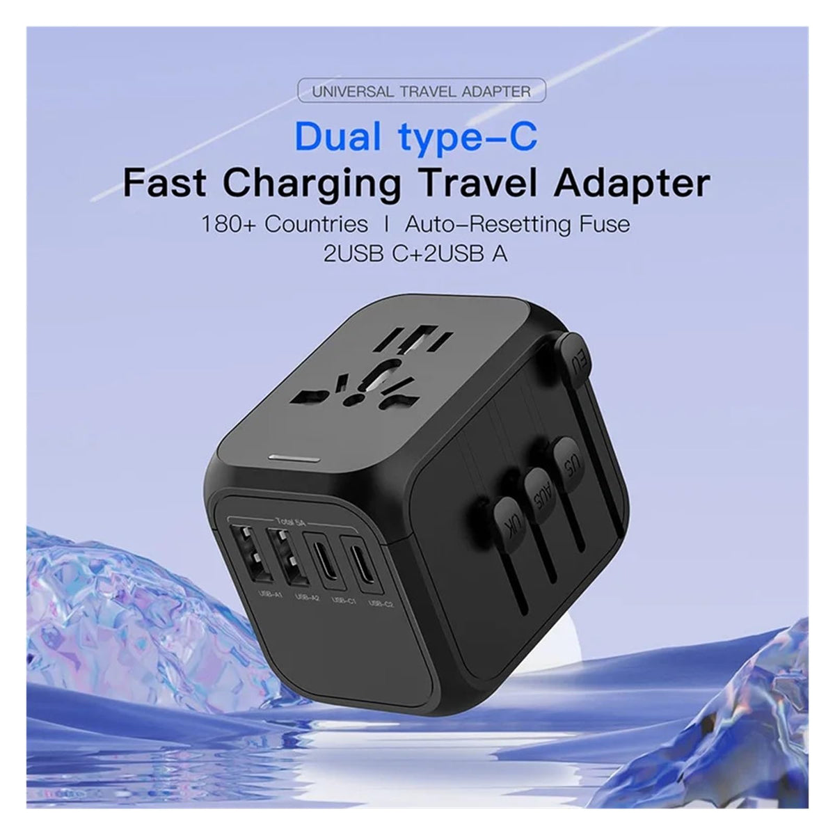 Universal Travel Adapter with 2 USB & 2 USB-C Ports