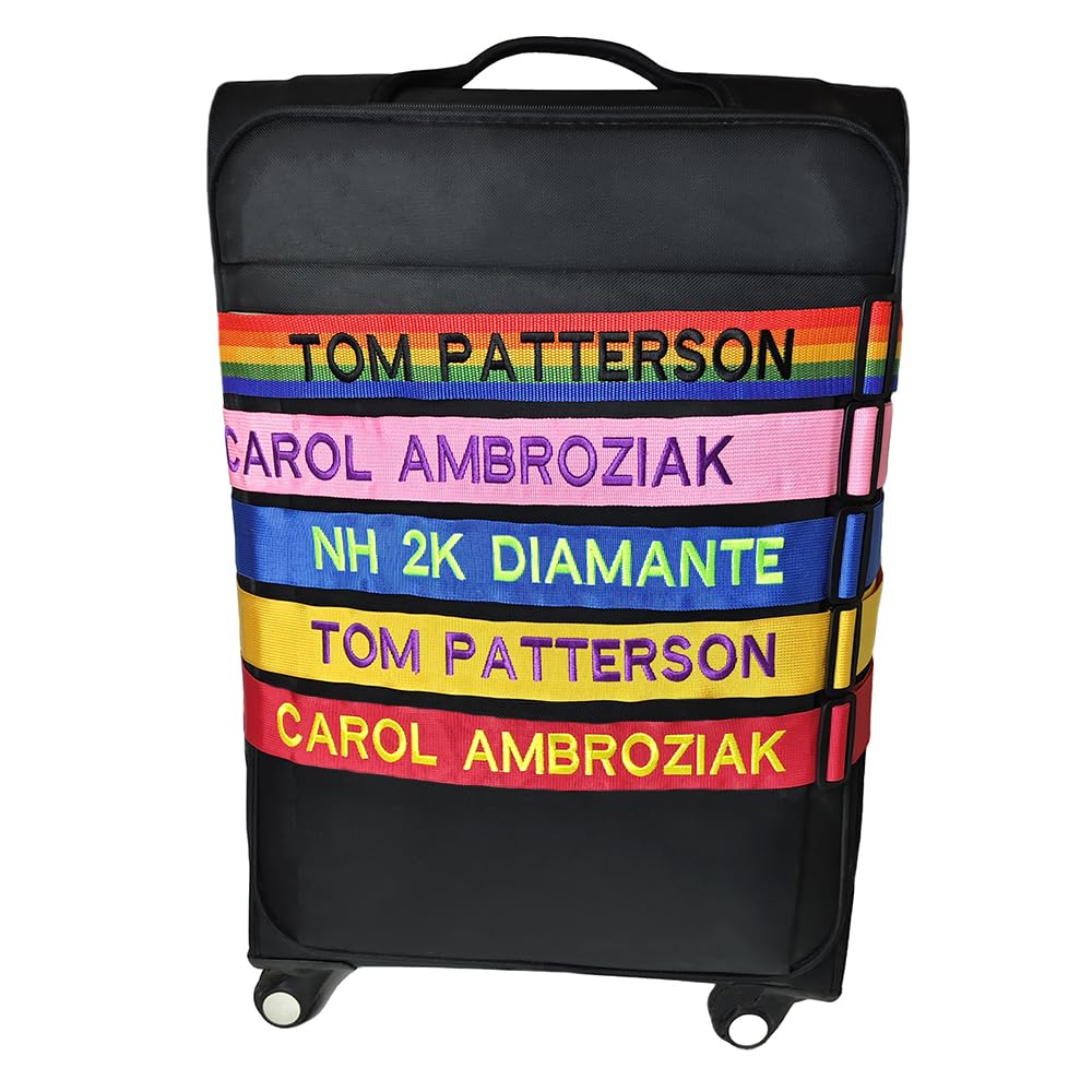 Personalized Embroidered Luggage Strap with Name Tag, Adjustable Suitcase Belt
