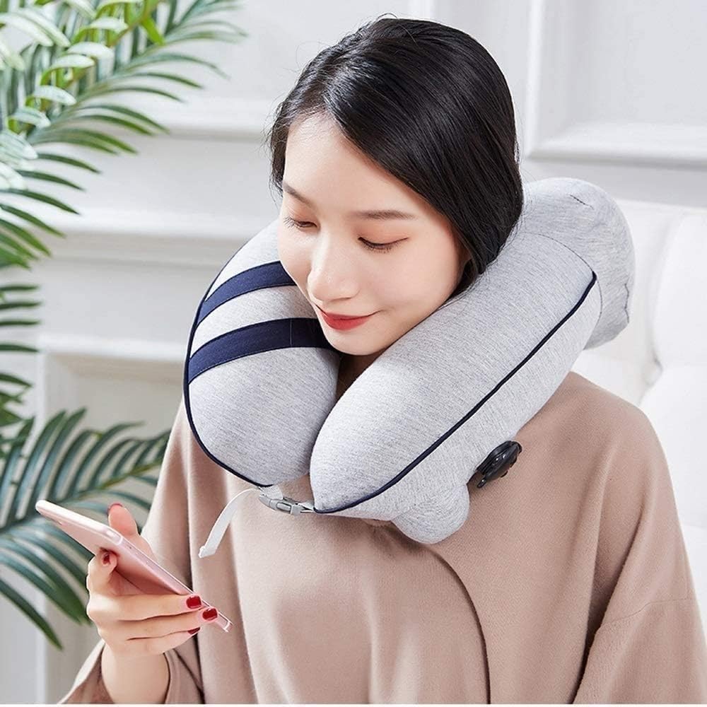 Inflatable U-Shaped Travel Neck Pillow for Airplane & Car