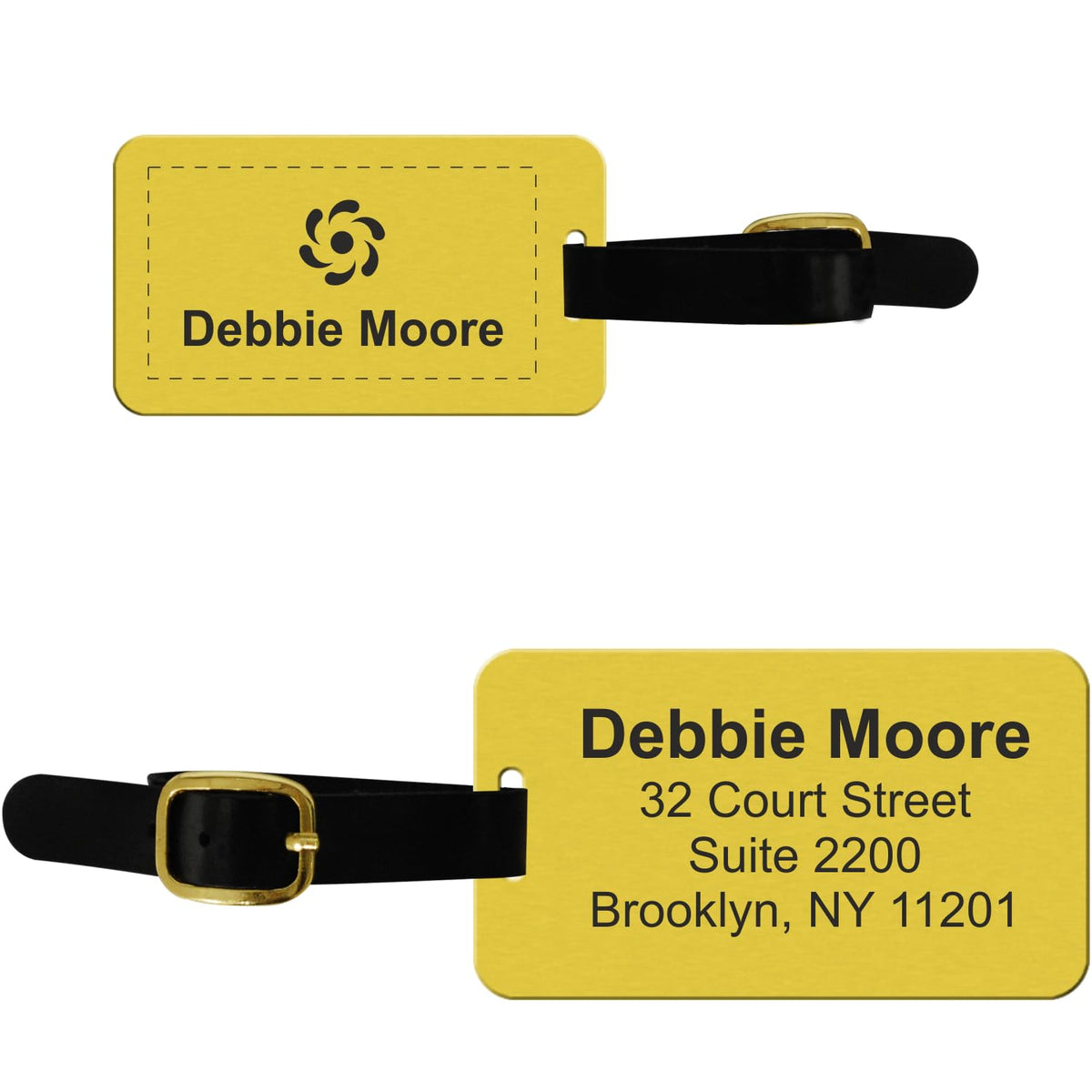 Personalized Double-Sided Brass Luggage Tag with Leather Strap