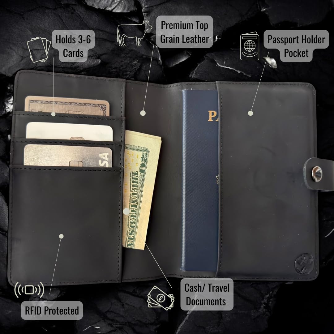 RFID Genuine Leather Passport Wallet with AirTag Holder