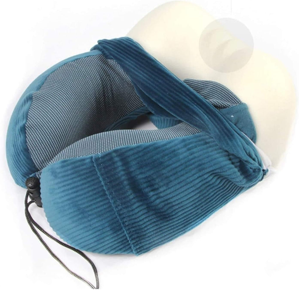 Memory Foam Travel Neck Pillow with Hood, U-Shaped Plush Cushion