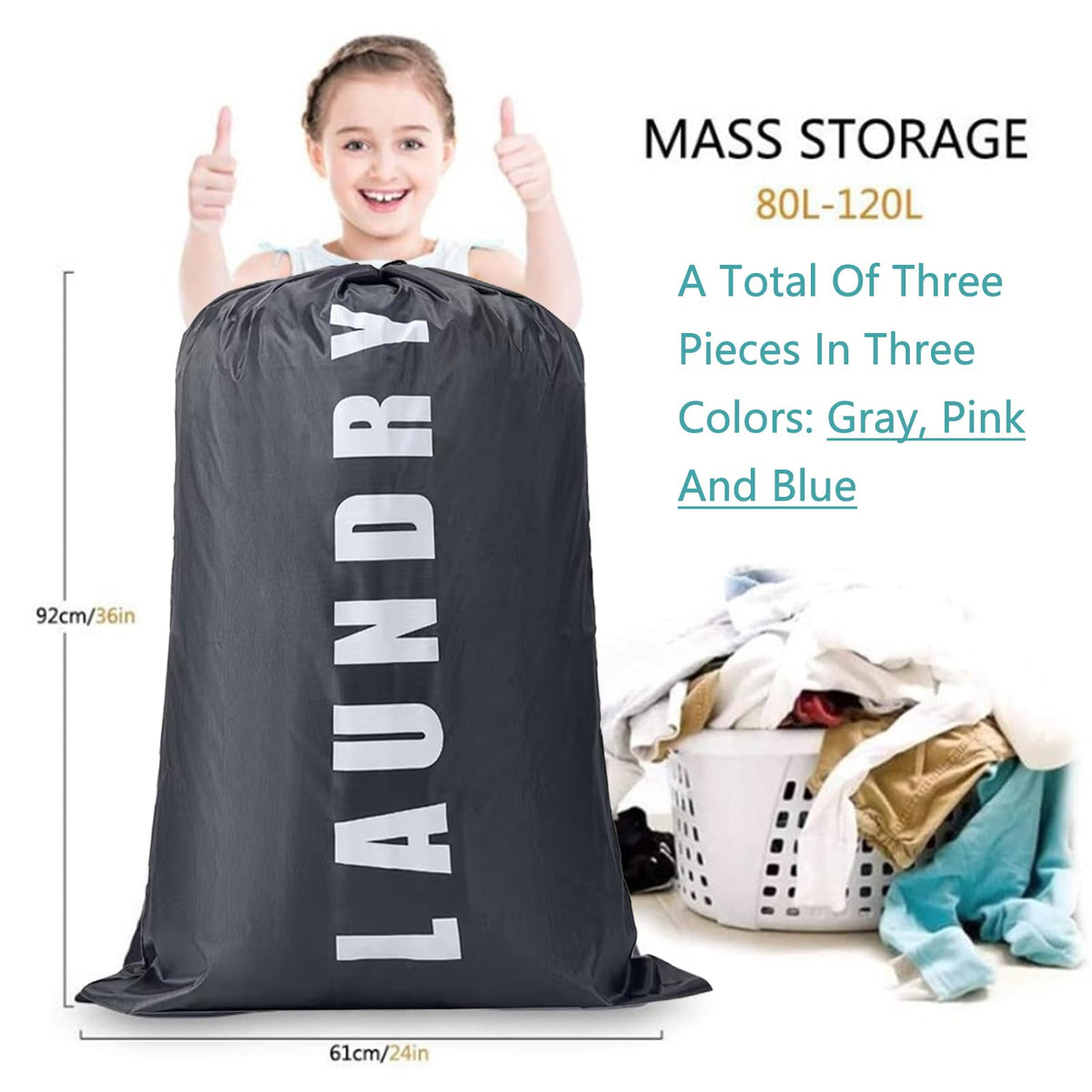 3-Piece Foldable Travel Laundry Bag Set