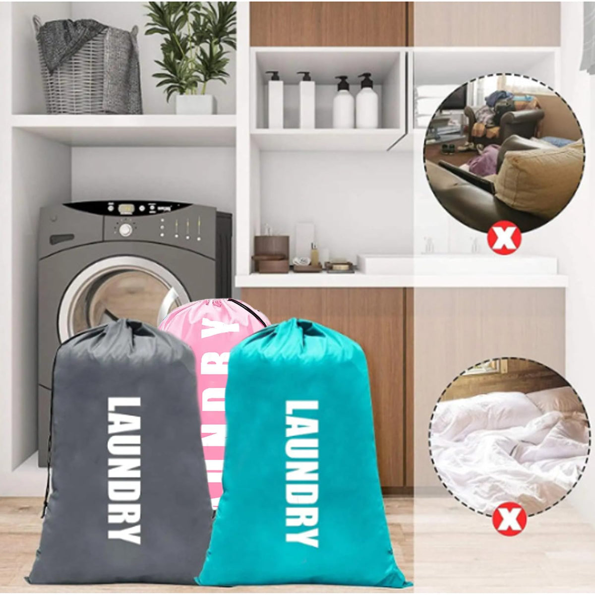 3-Piece Foldable Travel Laundry Bag Set