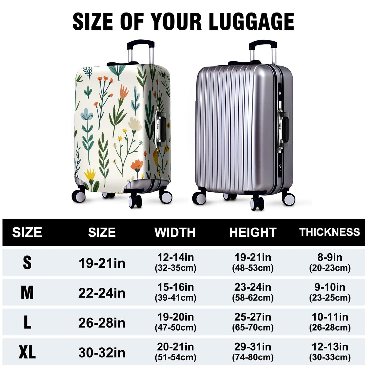 Garden Plant Print Luggage Cover, Washable Suitcase Protector for 30–32 Inch Luggage