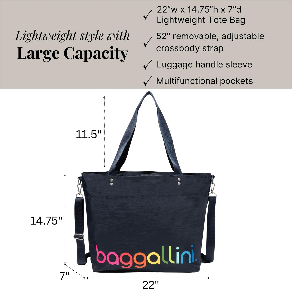 Lightweight Nylon Carryall Tote with Luggage Sleeve