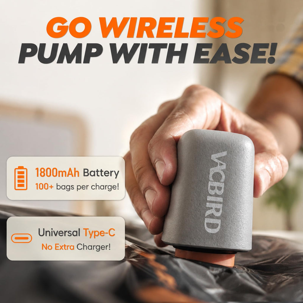 Vacbird Rechargeable Wireless Pump Travel Storage Bags Set