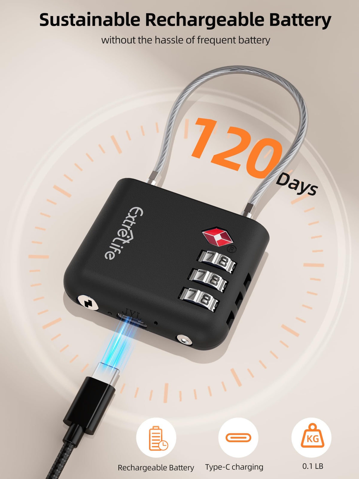 TSA Approved Luggage Lock, with Apple Find My & Google Find Hub, Anti-Loss