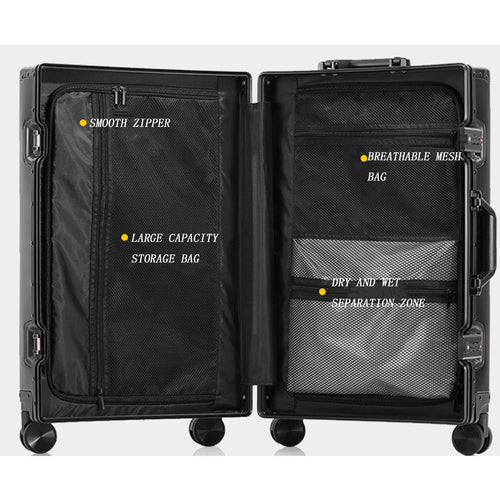 28-Inch Aluminum-Magnesium Alloy Suitcase with Spinner Wheels – Metallic Silver