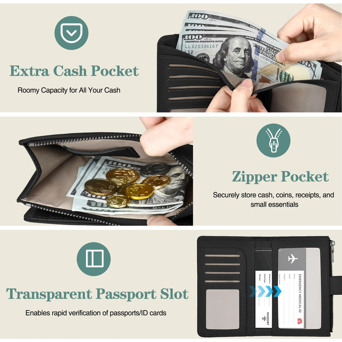 RFID Leather Passport Wallet with AirTag Slot