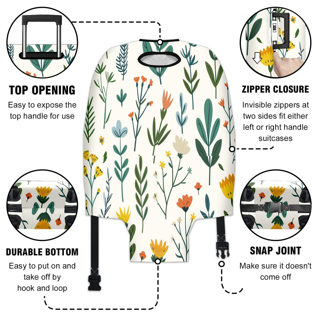 Garden Plant Print Luggage Cover, Washable Suitcase Protector for 30–32 Inch Luggage