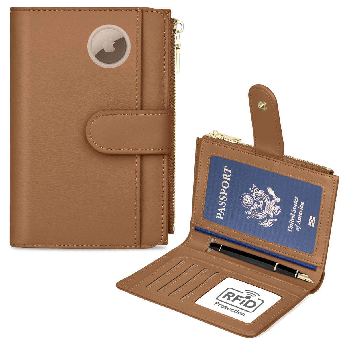 RFID Leather Passport Wallet with AirTag Slot