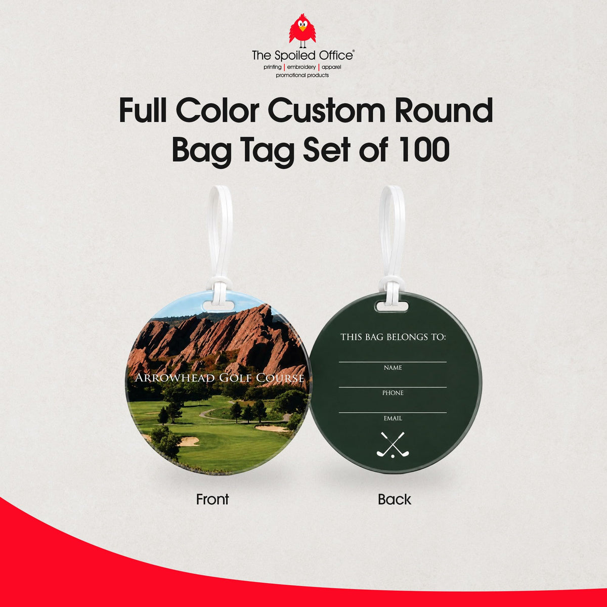 The Spoiled Office Custom Luggage Tags Round 3.5in 100 Pack, Made in USA