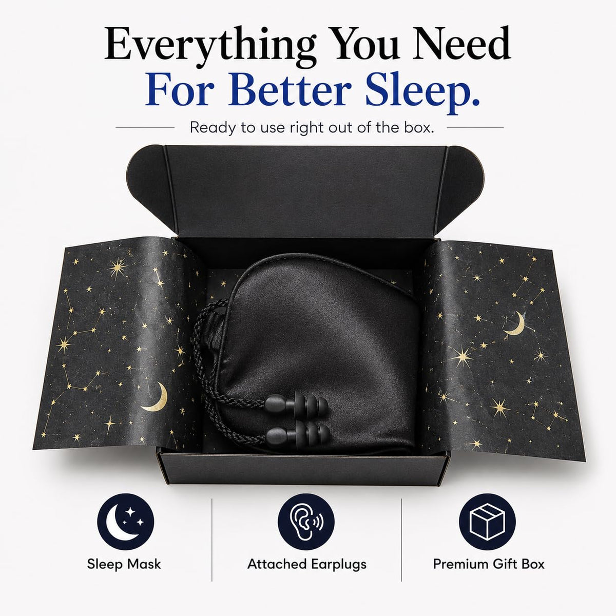 Light Blocking Sleep Mask with Ear Plugs for Travel & Side Sleepers