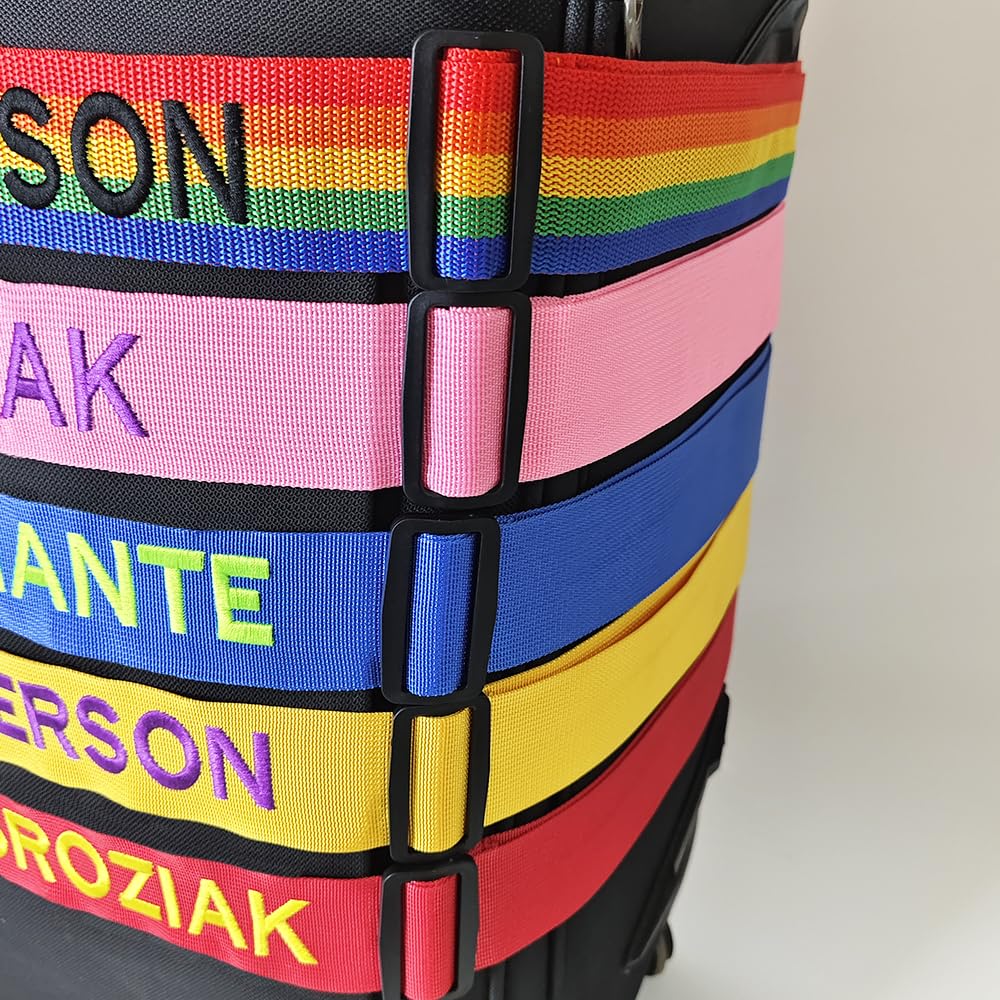 Personalized Embroidered Luggage Strap with Name Tag, Adjustable Suitcase Belt