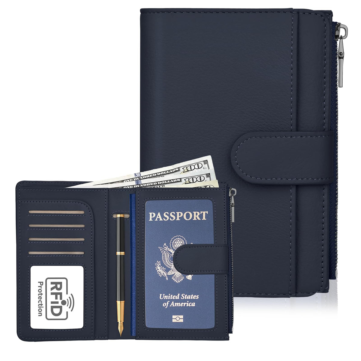 RFID Leather Passport Wallet with AirTag Slot
