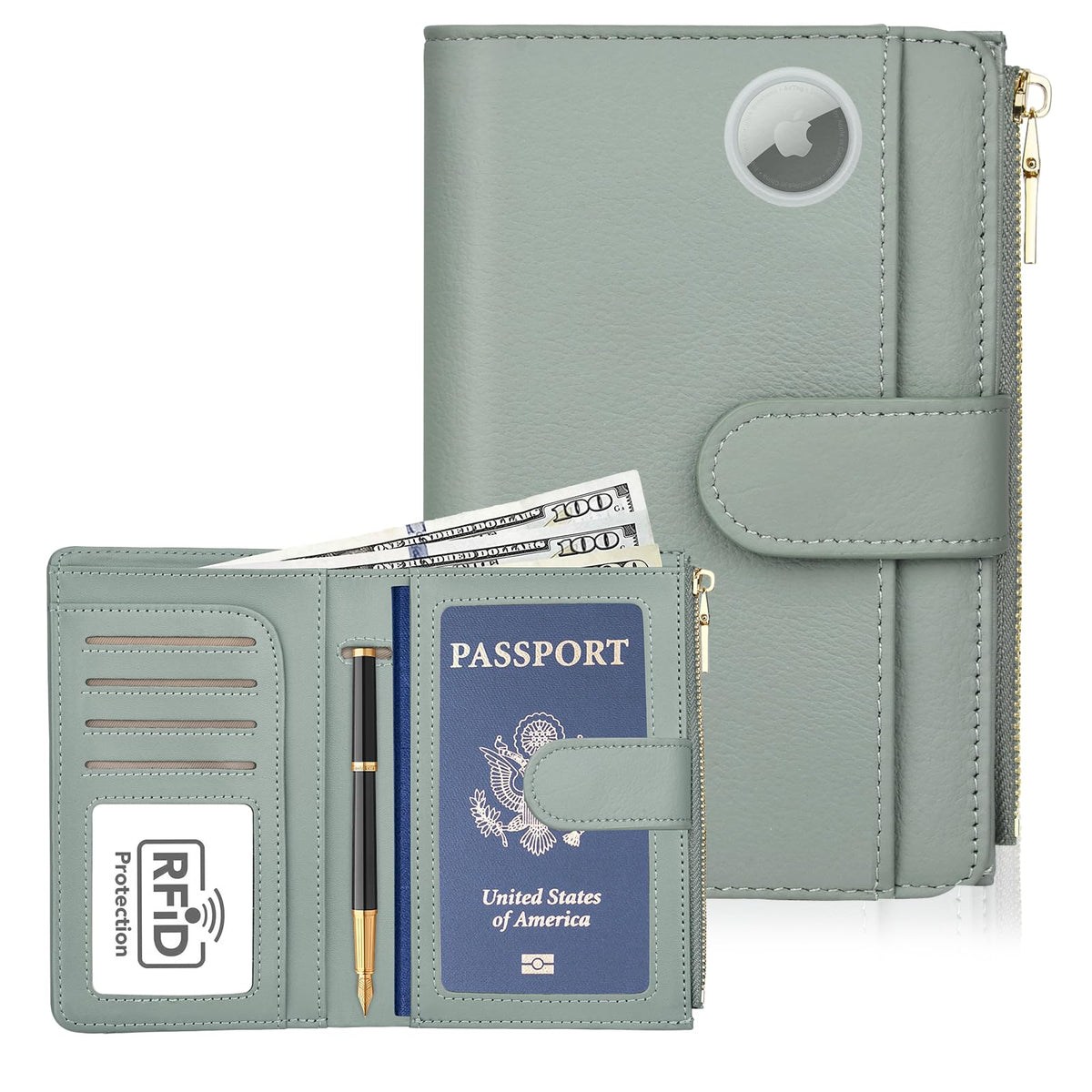 RFID Leather Passport Wallet with AirTag Slot