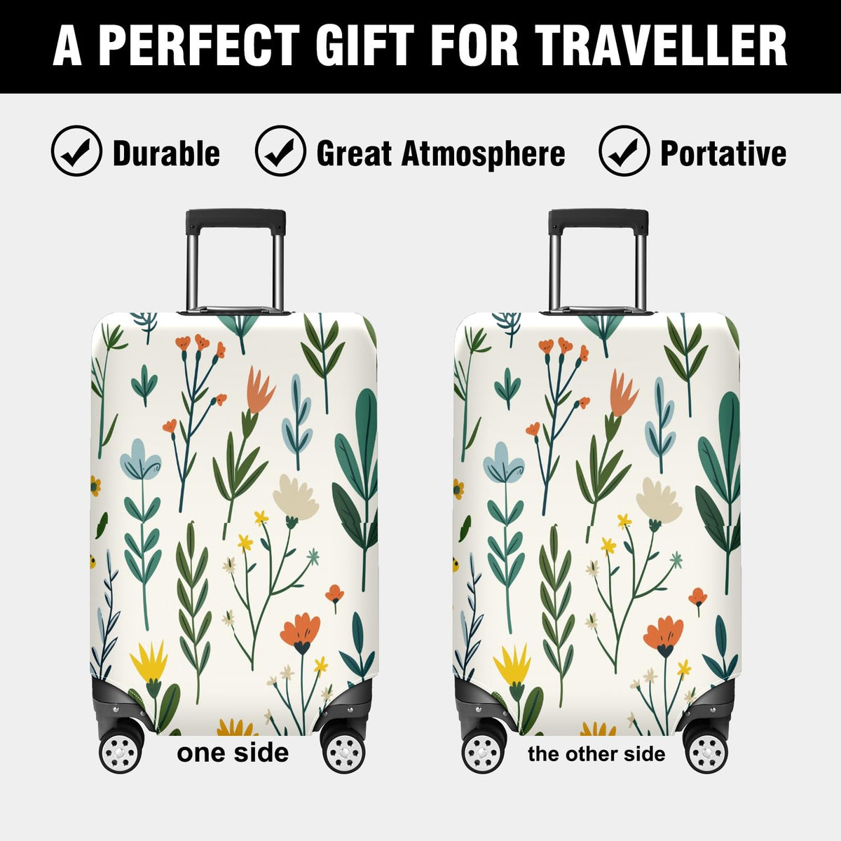Garden Plant Print Luggage Cover, Washable Suitcase Protector for 30–32 Inch Luggage