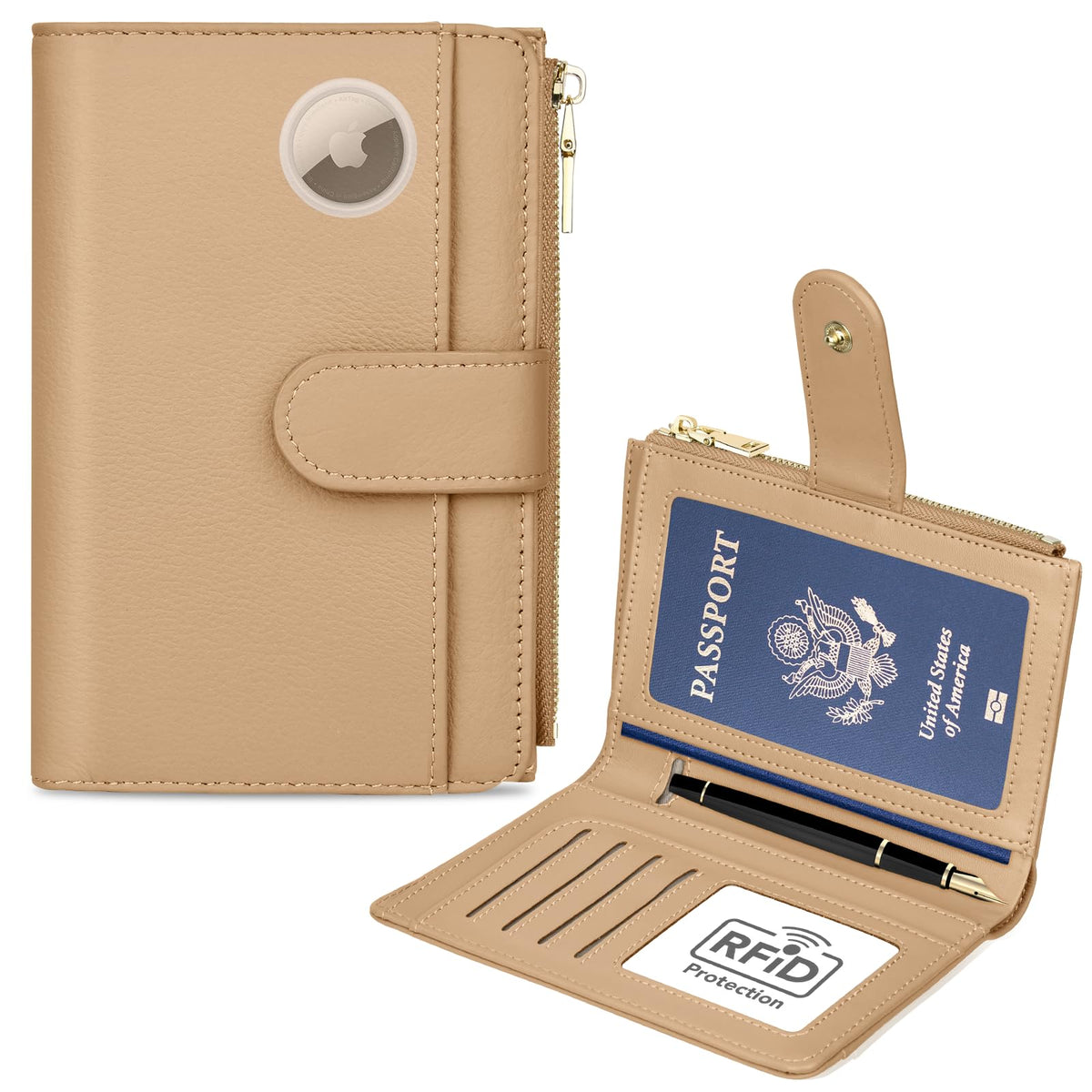 RFID Leather Passport Wallet with AirTag Slot