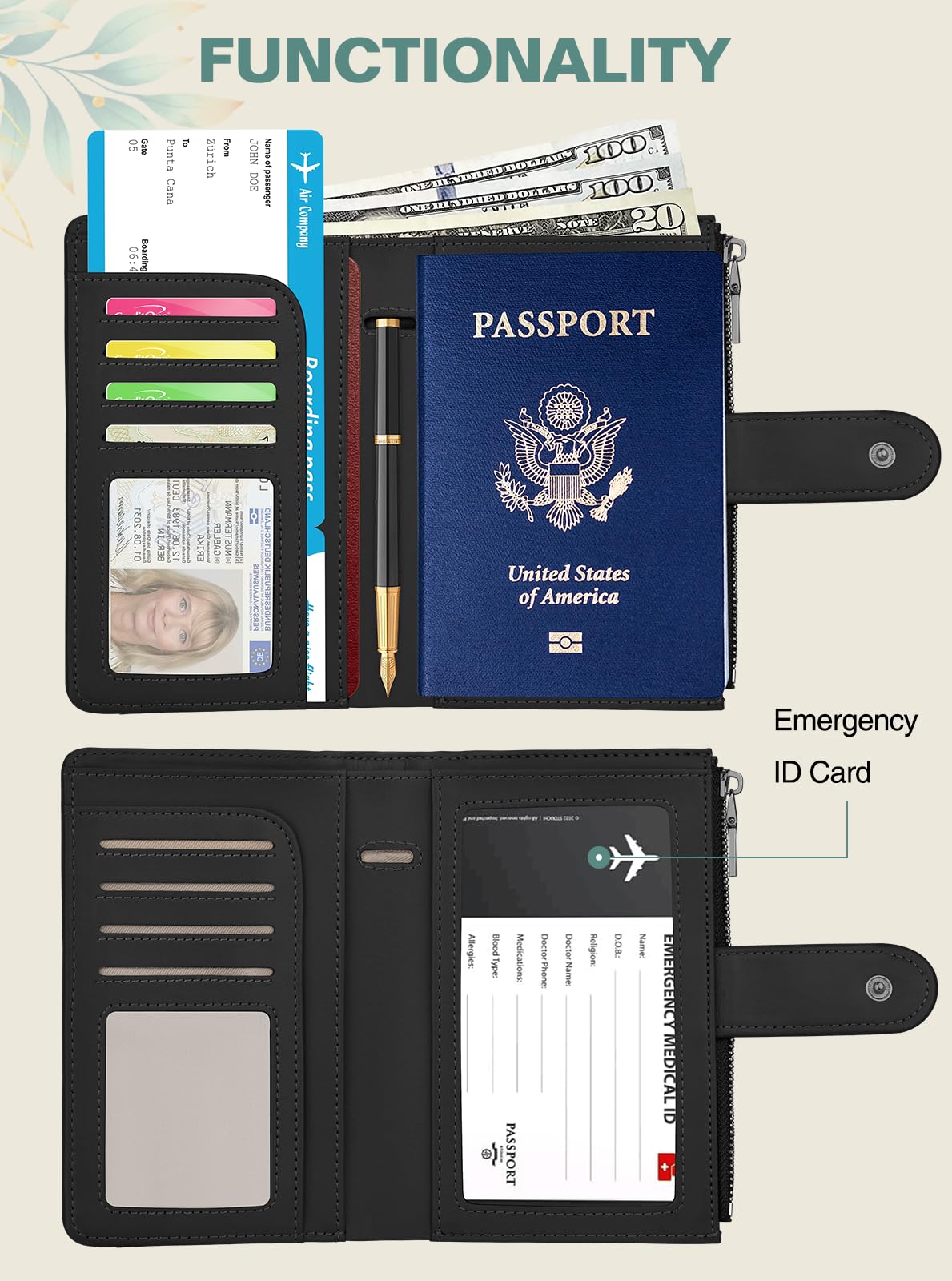RFID Leather Passport Wallet with AirTag Slot