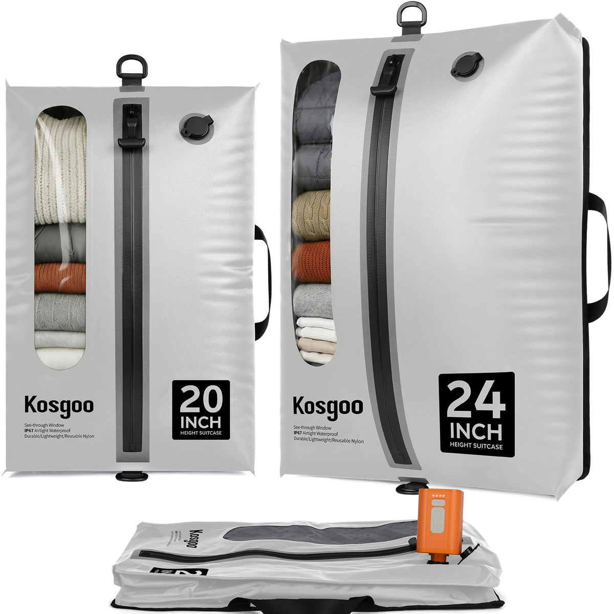 ```text Reusable Waterproof Vacuum Travel Bags with Pump ```