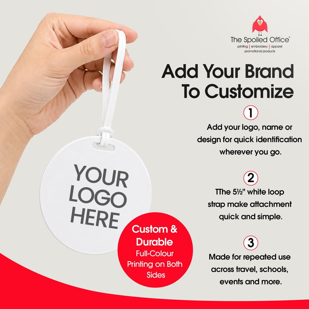 The Spoiled Office Custom Luggage Tags Round 3.5in 100 Pack, Made in USA