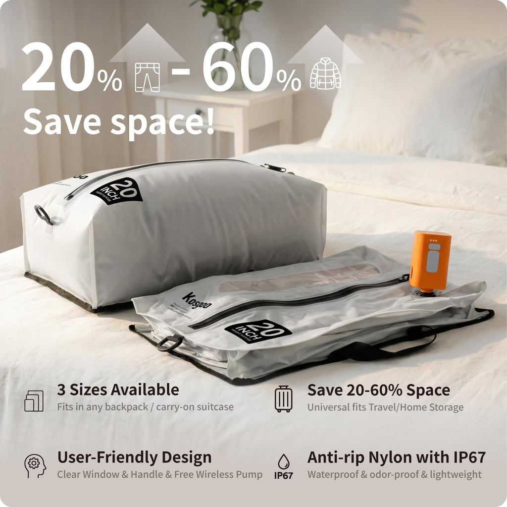 ```text Reusable Waterproof Vacuum Travel Bags with Pump ```