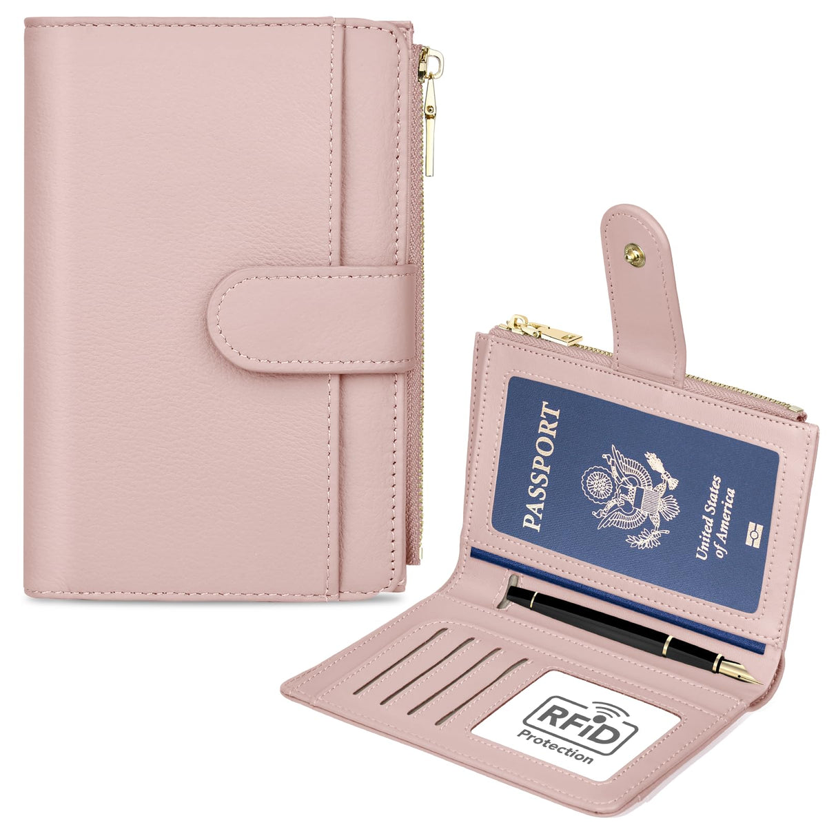 RFID Leather Passport Wallet with AirTag Slot