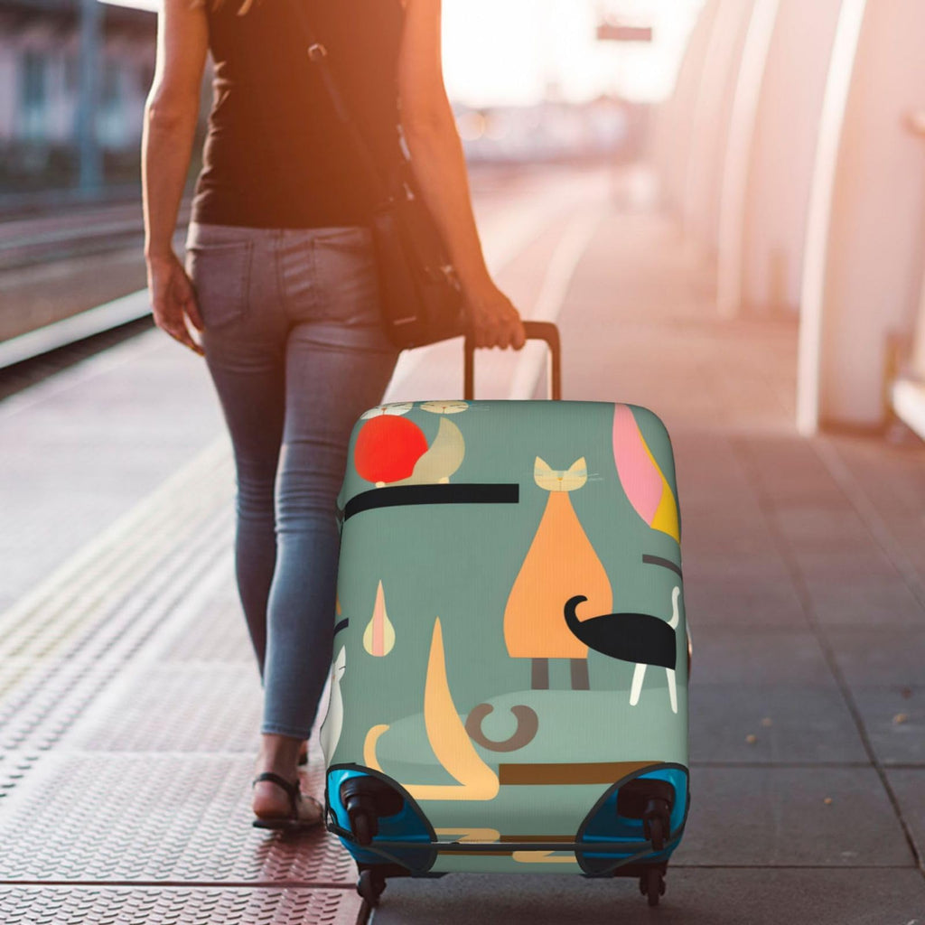 Mid-Century Cat Print Luggage Cover, Stylish Suitcase Protector