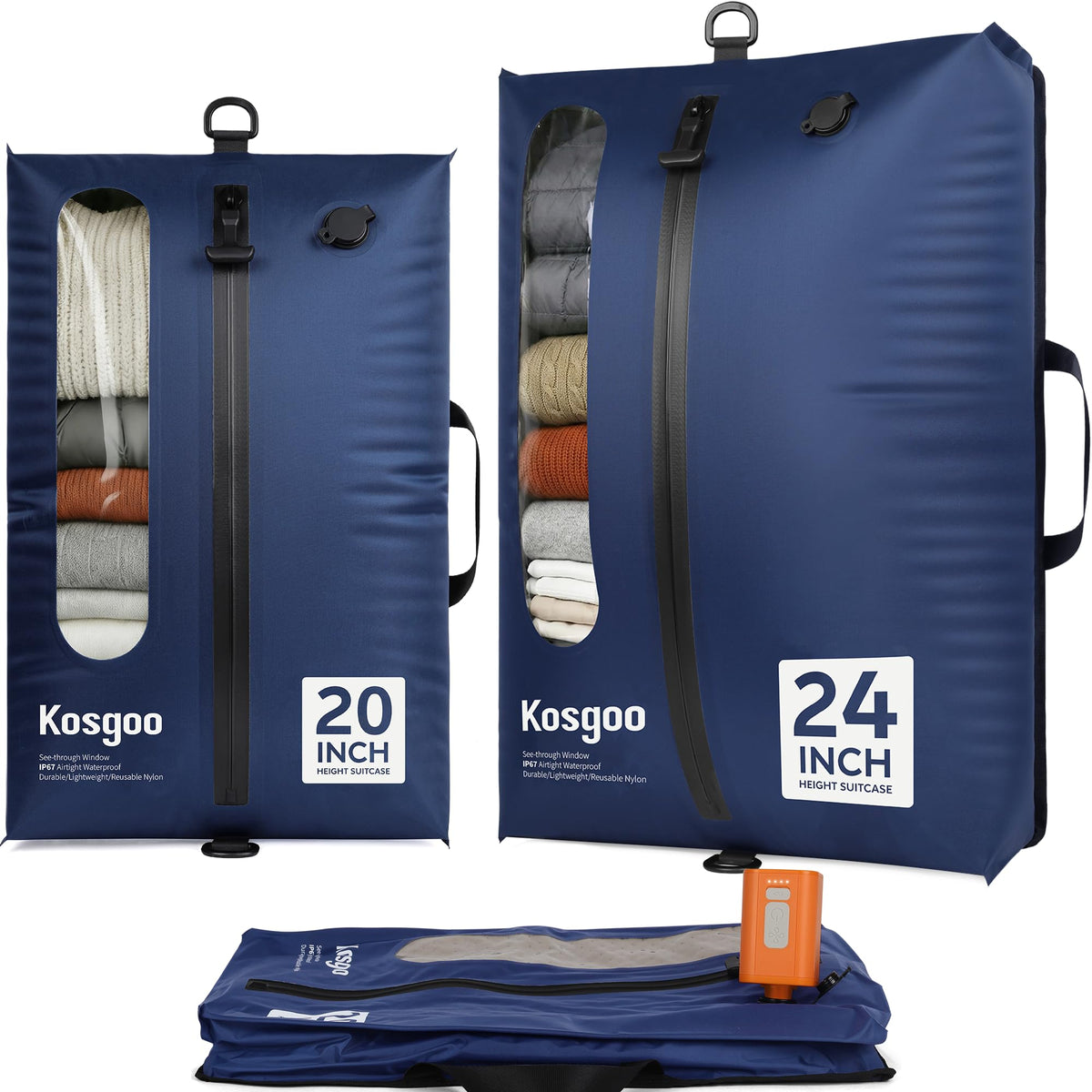 ```text Reusable Waterproof Vacuum Travel Bags with Pump ```