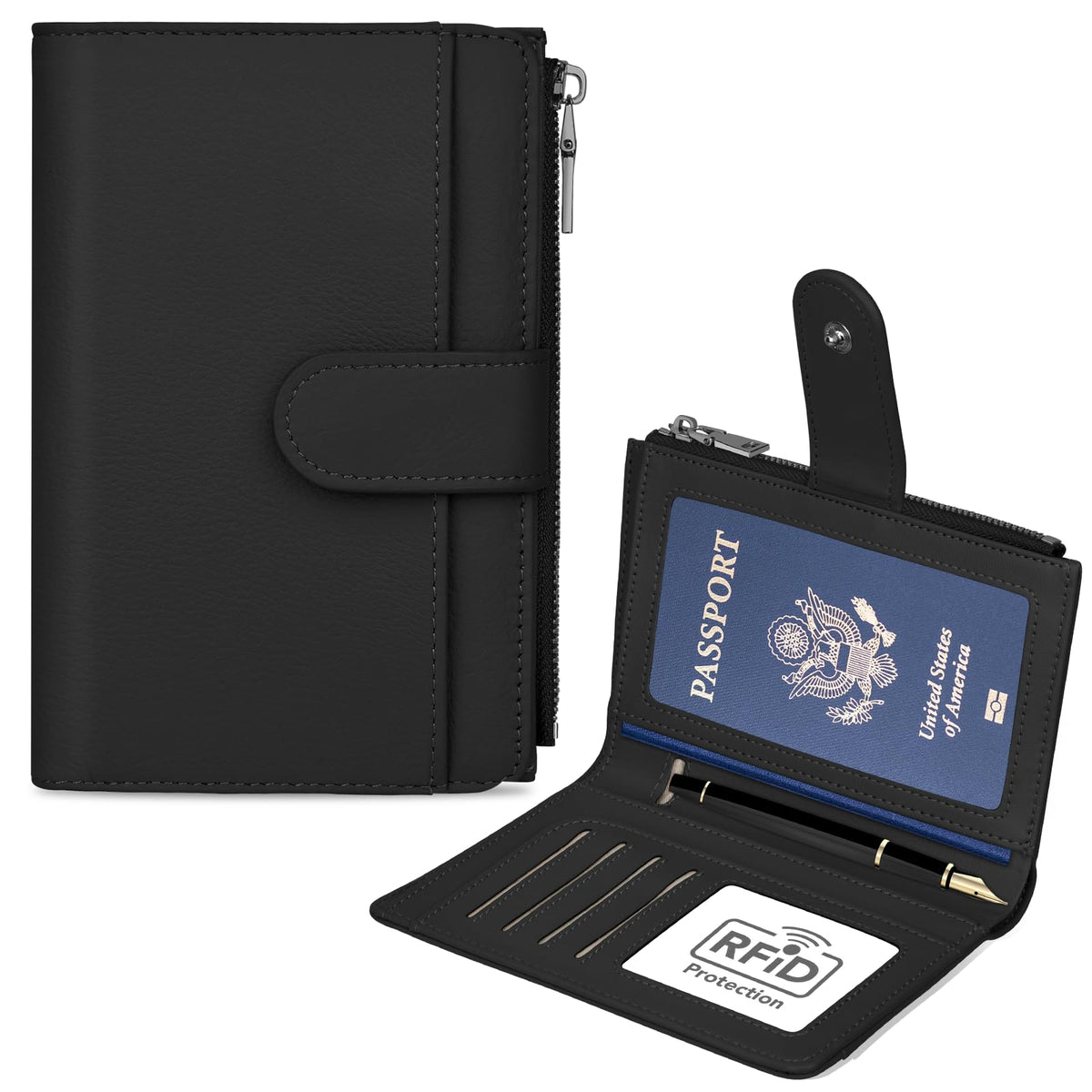 RFID Leather Passport Wallet with AirTag Slot