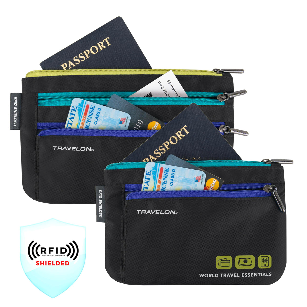 Travelon World Travel Essentials Set of 2 Currency and Passport Organizers
